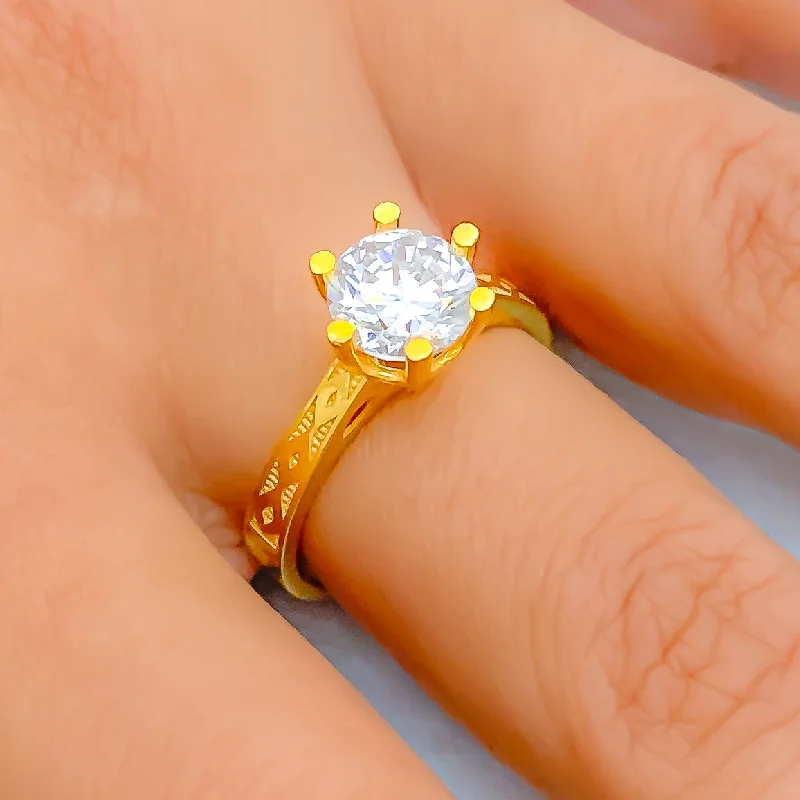 Beautiful rings with opals-Graceful Dressy 22k Gold CZ Ring w/ Solitaire