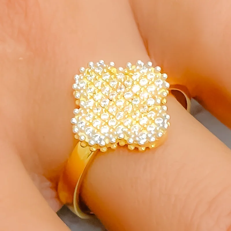 Luxury rings with topaz gemstones-Evergreen Blooming 21K Gold Clover CZ Ring