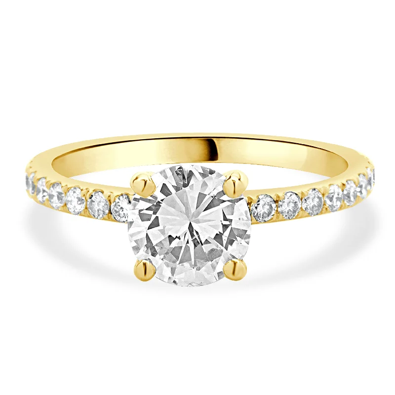 Custom-made engagement rings with gemstones-14 Karat Yellow Gold Round Brilliant Cut Diamond Engagement Ring