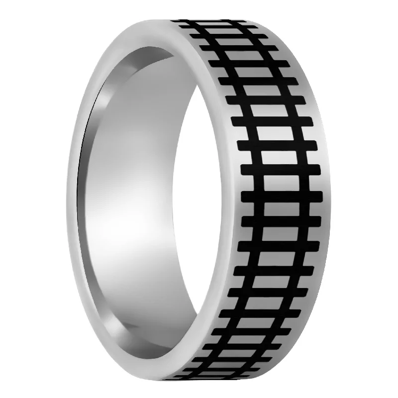 Stylish silver rings for women-Railroad Tracks Tungsten Men's Wedding Band