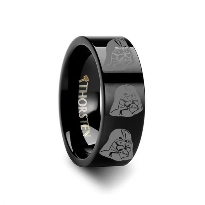 Simple yet elegant rings with diamonds-Star Wars Darth Vader Black Tungsten Men's Wedding Band