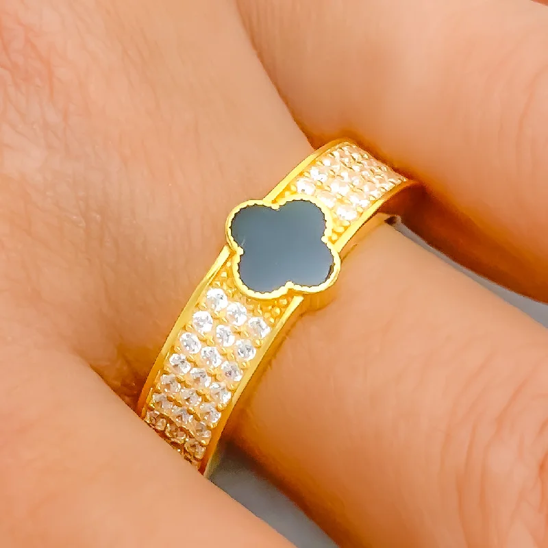 Contemporary rings for women-Lavish CZ Clover 21k Gold Ring