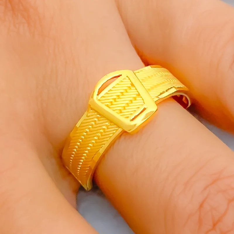 Beautiful bands with diamonds for women-Iconic Artistic 22k Gold Ring