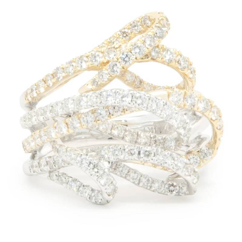 Classic engagement rings with diamond pave-14 Karat White and Yellow Gold Diamond Loop Ring