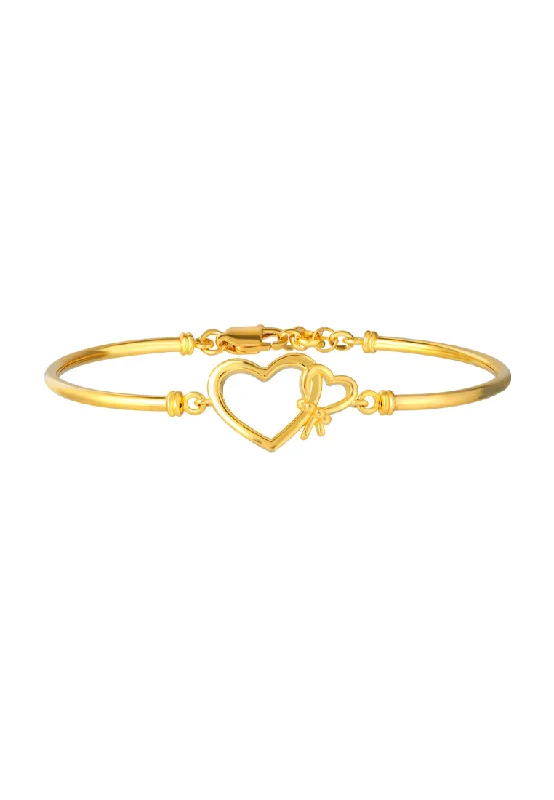 Classic leather bangles for women-TOMEI Duo Heart Bangle, Yellow Gold 916