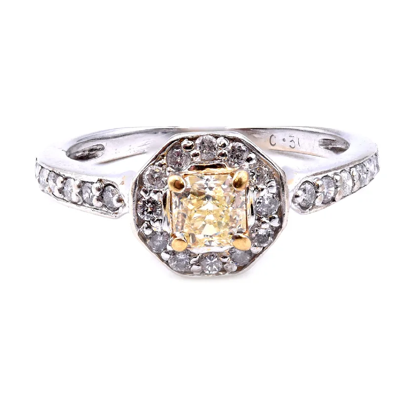 Custom-designed engagement rings with floral designs-14k White Gold 0.30ct Yellow Princess Cut Diamond Engagement Ring