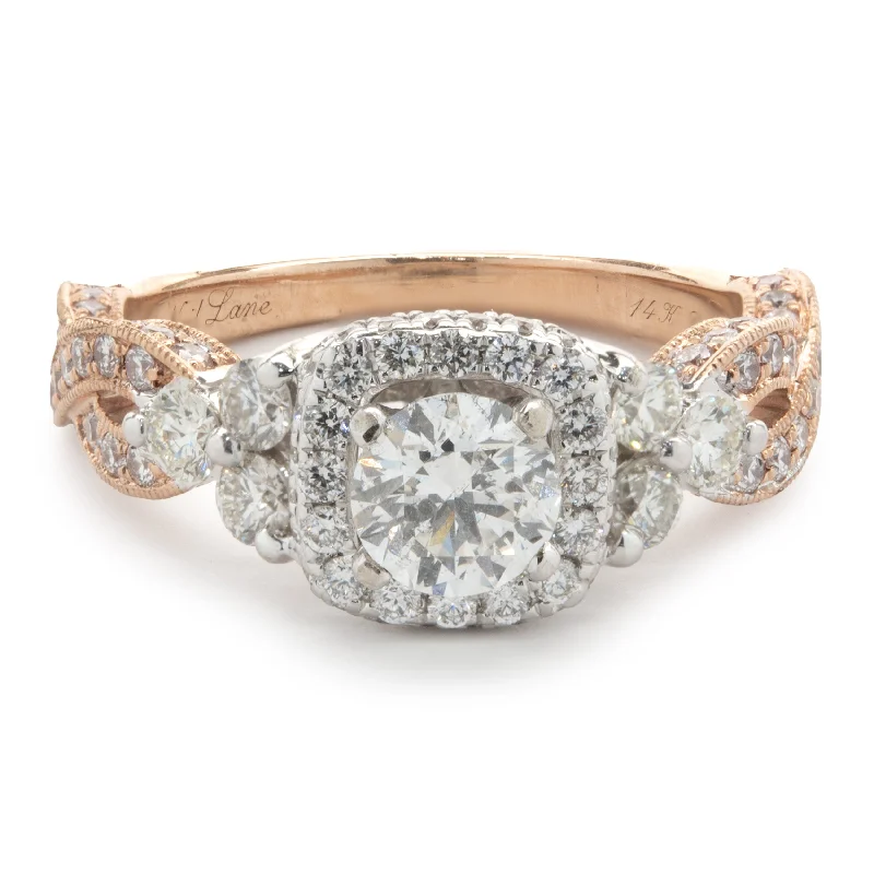 Vintage-inspired engagement rings for women-Neil Lane 14 Karat White and Rose Gold Round Brilliant Cut Diamond Engagement Ring