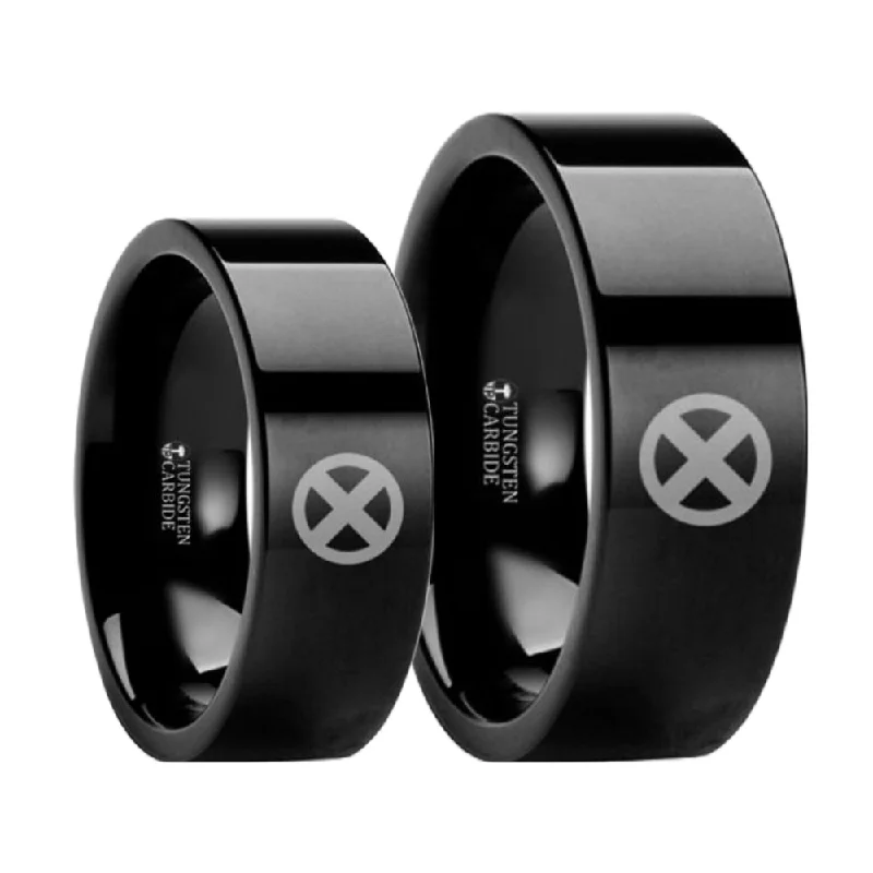 Unique rings for fashion-forward women-X Men Black Tungsten Couple's Matching Wedding Band Set