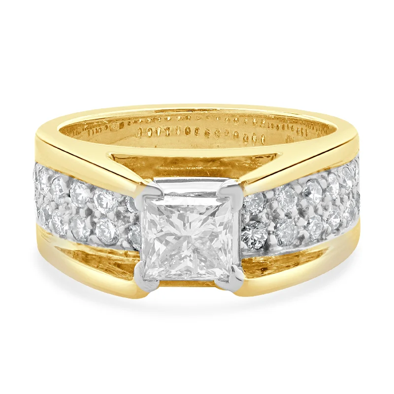 Timeless engagement rings with round halos-14 Karat Yellow & White Gold Princess Cut Diamond Engagement Ring