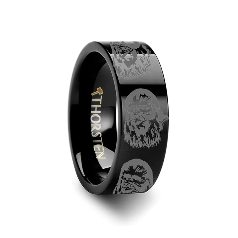 Engagement rings with oval diamonds-Star Wars Chewbacca Black Tungsten Men's Wedding Band