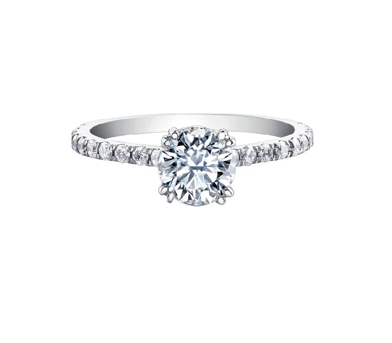 Custom engagement rings with diamond pave-14kt White Gold 0.78cttw Canadian Diamond Center Engagement Ring