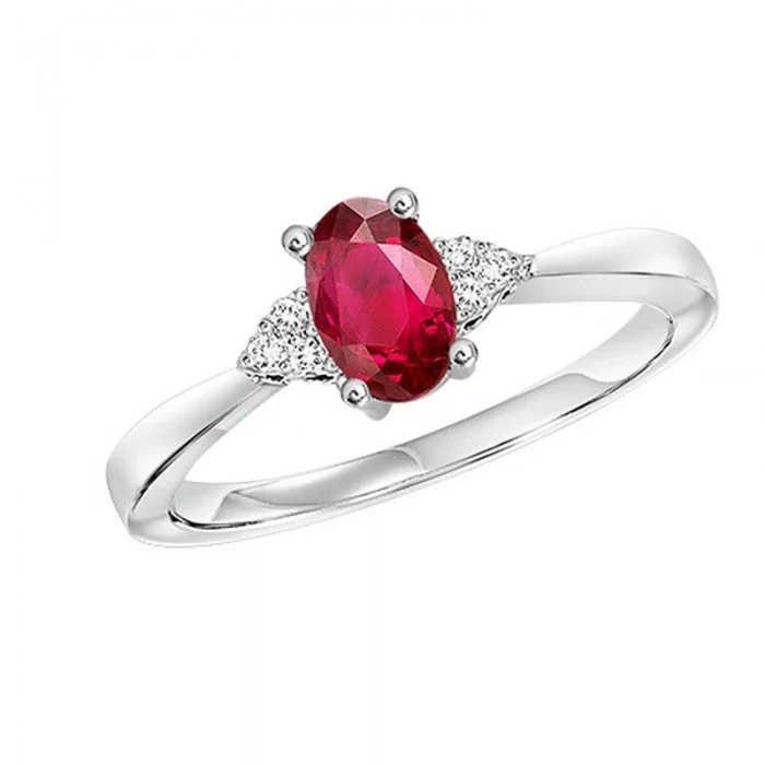 Affordable engagement rings with natural diamonds-Oval-Shaped Ruby Ring with Trios of Side Diamonds