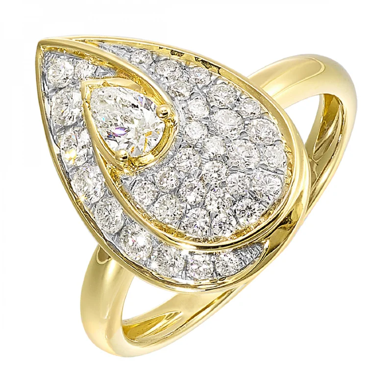 Stunning engagement rings with ruby accents-Pear Shaped 14k Yellow Gold Diamond Ring, 0.75 ctw