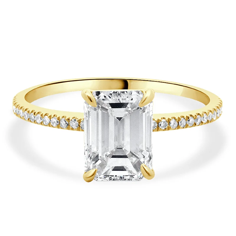 Classic engagement rings with colored diamonds-14 Karat Yellow Gold Emerald Cut Diamond Engagement Ring