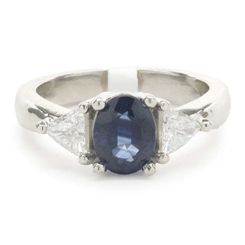 Custom engagement rings with halo settings-14 Karat White Gold Sapphire and Diamond Three Stone Ring