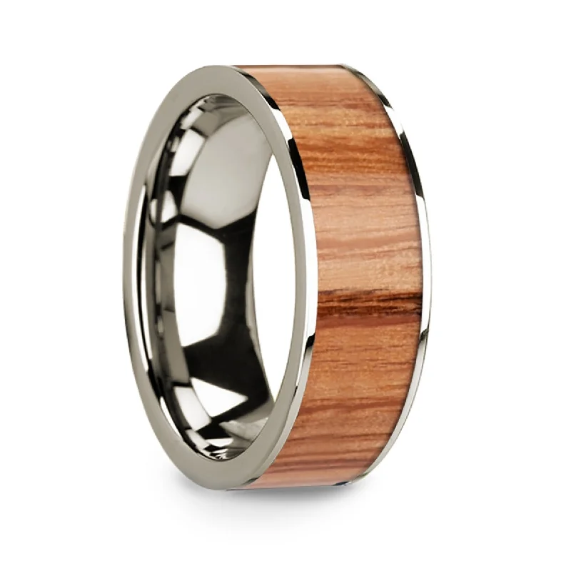 Simple but elegant wedding rings-Red Oak Wood Inlay 14k White Gold Men's Wedding Band