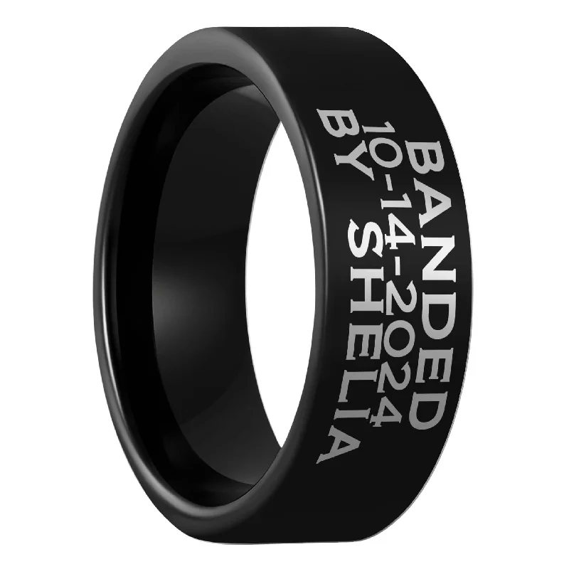 Elegant vintage rings for women-Duck Band Custom Engraved Black Tungsten Men's Ring