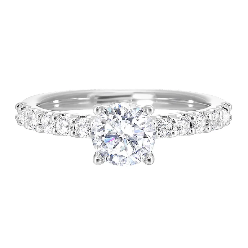 Luxury engagement rings with pave diamonds-Delicate Round Brilliant Cut Lab-Created Diamond Engagement Ring in White Gold, 1.42 cttw