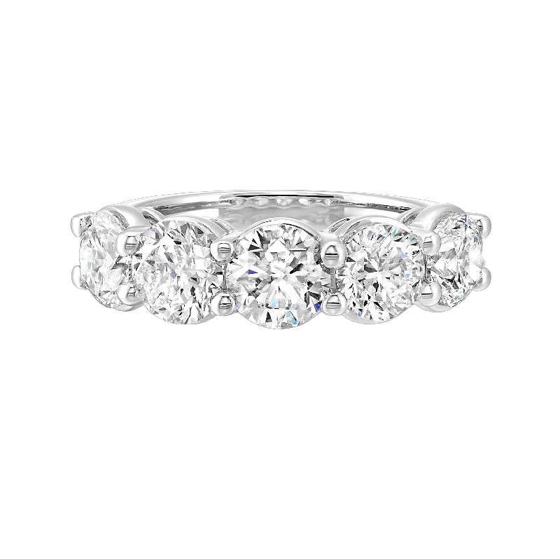 Classic engagement rings with white diamond accents-Round Lab-Created Diamond Five Stone Engagement Ring Band in White Gold, 2.0 cttw