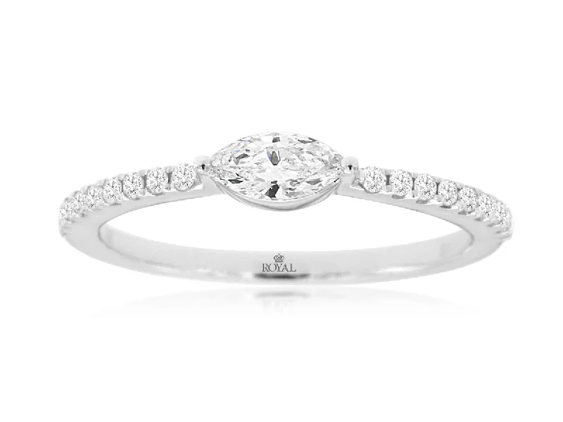 Affordable engagement rings with cushion cut stones-Marquise Diamond and Pave Engagement Ring, 0.42cttw