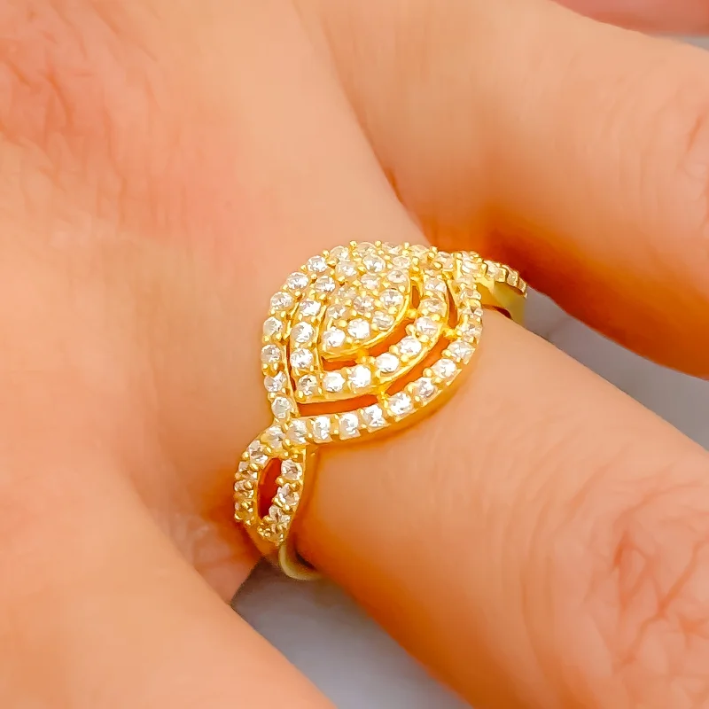 Elegant vintage rings for women-Traditional Timeless Marquise 22k Gold CZ Ring