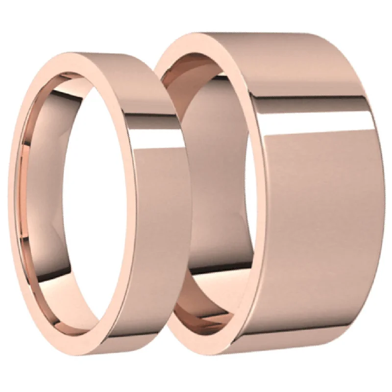 Custom rings with custom initials-Classic Solid 14k Rose Gold Couple's Matching Wedding Band Set