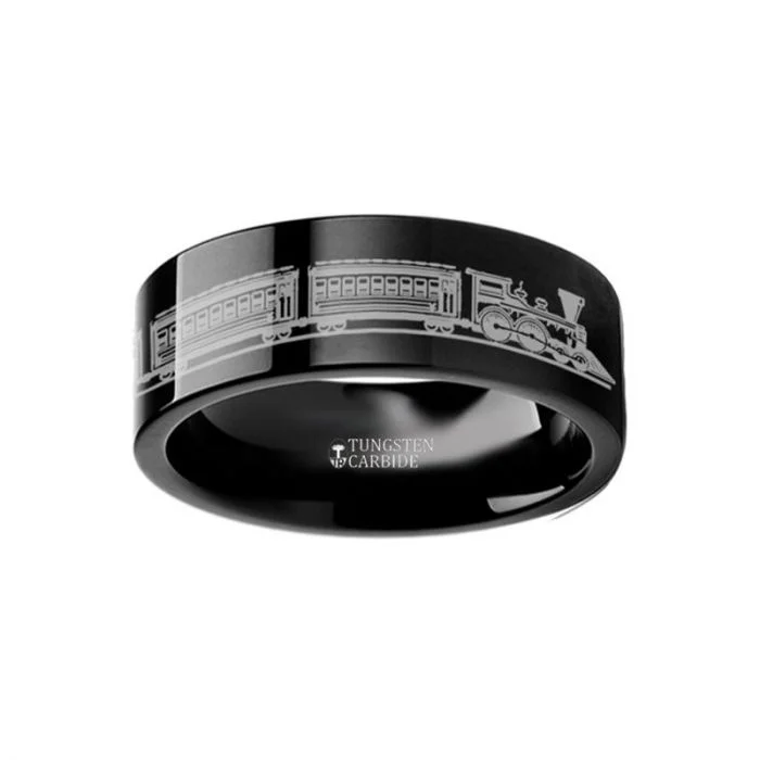 Vintage rings for women-Train Black Tungsten Men's Wedding Band