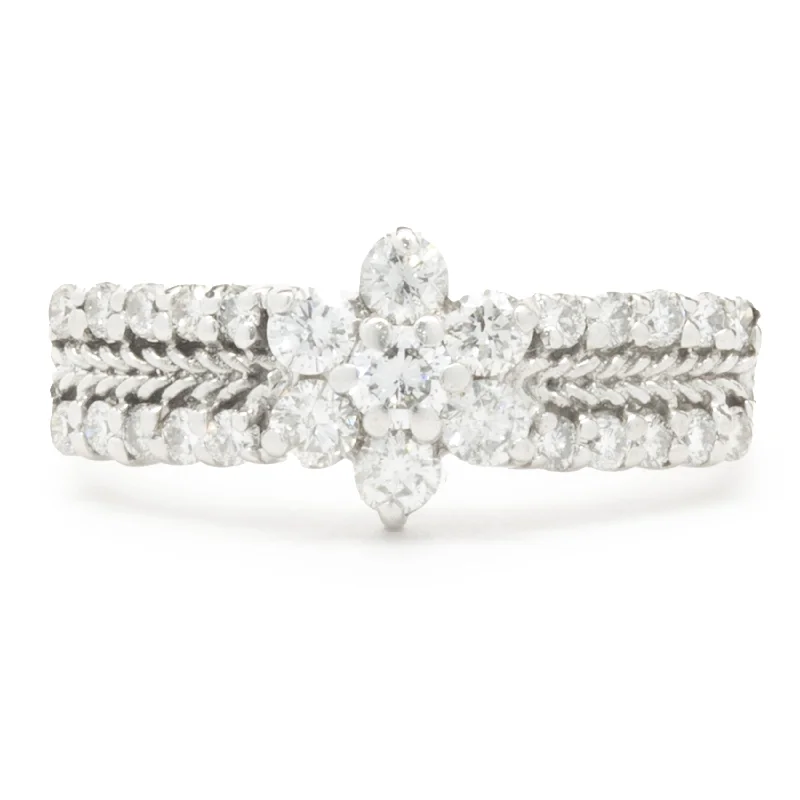 Elegant engagement rings with princess-cut diamonds-14 Karat White Gold Diamond Floral Cluster Ring