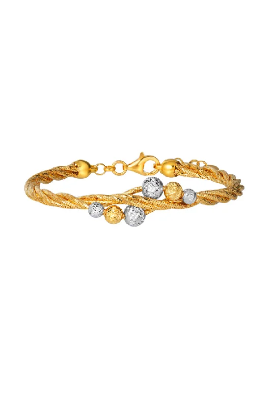 Statement bangles for special occasions-TOMEI Dual-Tone Lasered Balls Bangle, Yellow Gold 916