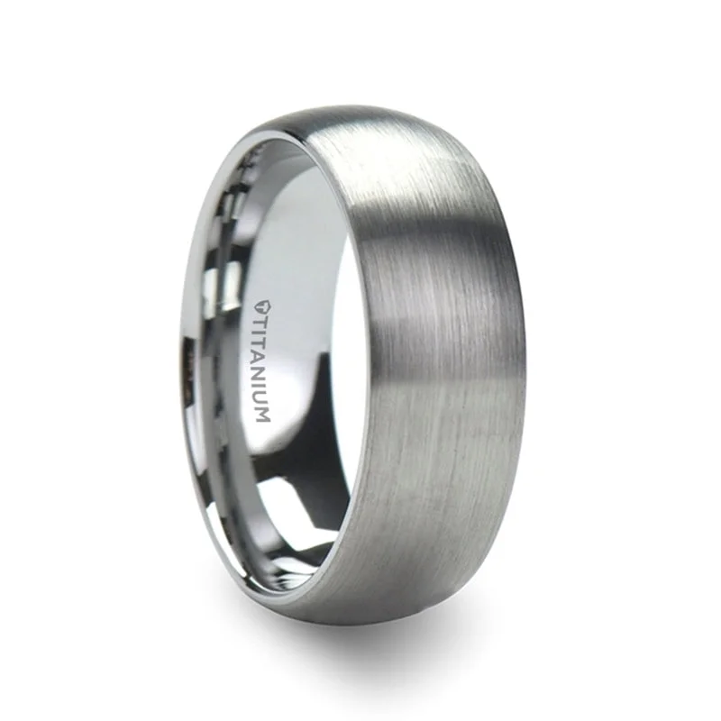 Unique gemstone rings for women-Domed Brushed Titanium Men's Wedding Band