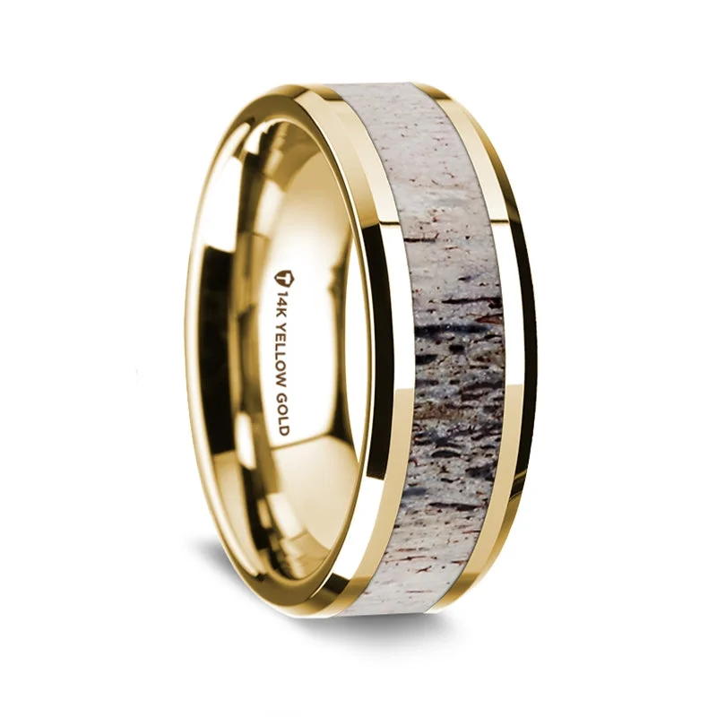 Vintage-inspired rings with diamonds-14k Yellow Gold Men's Wedding Band with Ombre Deer Antler Inlay