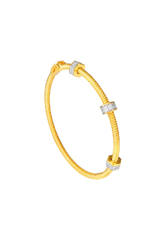 Simple gold bangles for casual wear-TOMEI Diamond Cut Collection Geometric Bead Bangle, Yellow Gold 916