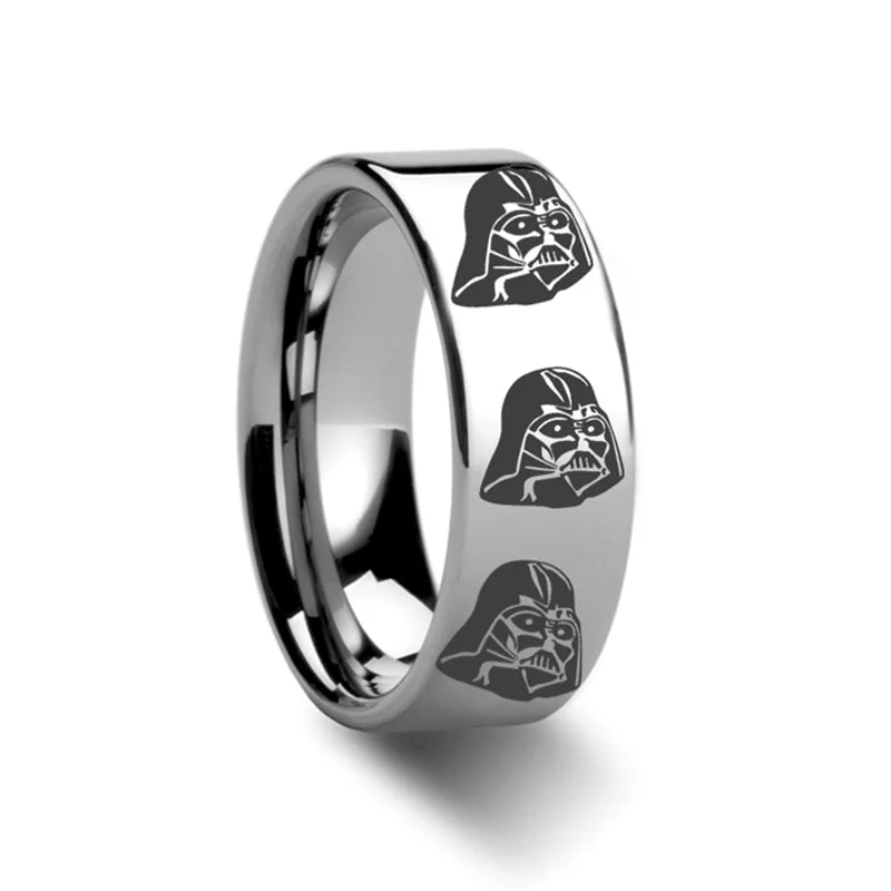 Elegant engagement rings with emeralds-Star Wars Darth Vader Tungsten Men's Wedding Band