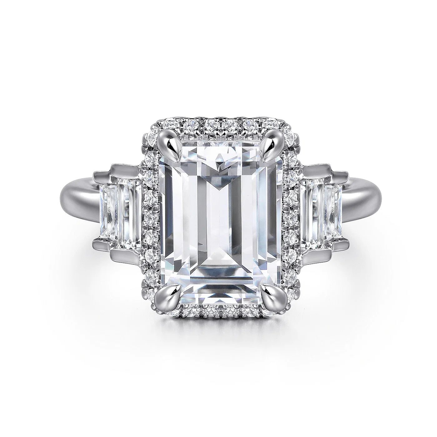 Custom engagement rings with mixed metals-Anita Emerald Cut Halo 5-Stone Diamond Engagement Ring Setting