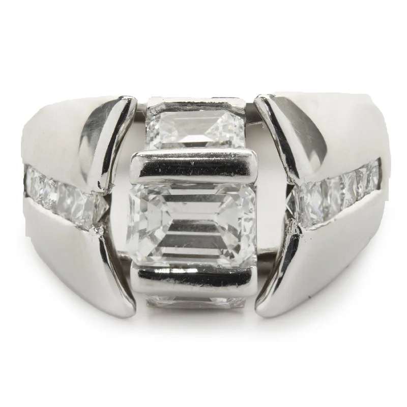 Vintage-inspired engagement rings for women-Platinum Custom Designed Emerald Cut Diamond Engagement Ring