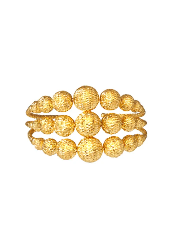 Fashionable charm bracelets with pendants-TOMEI Layered Laser Ball Bangle, Yellow Gold 916