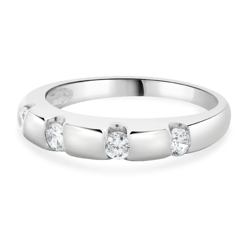 Timeless engagement rings with round halos-14 Karat White Gold Diamond Station Band