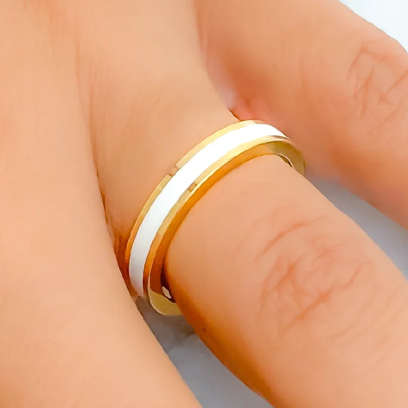 Classic platinum rings for women-Magnificent White 22k Gold Enamel Band