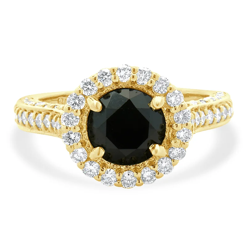 Affordable engagement rings with sapphires-18 Karat Yellow Gold Black Round Brilliant Cut Diamond Engagement Ring