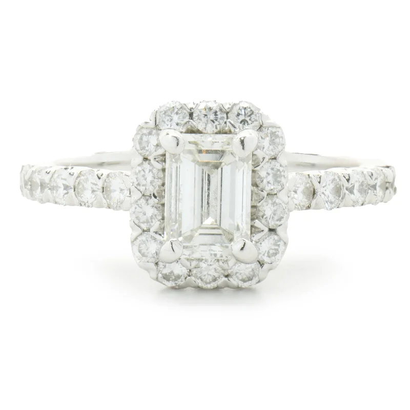 Affordable engagement rings with cushion cut stones-14 Karat White Gold Emerald Cut Diamond Engagement Ring