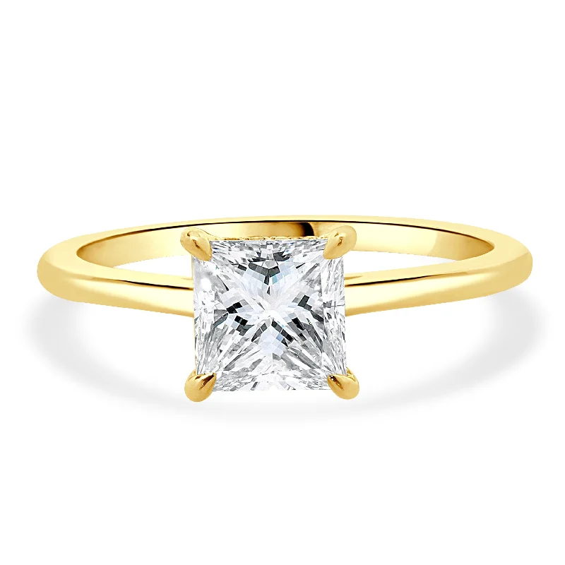 Timeless engagement rings with platinum bands-14 Karat Yellow Gold Princess Cut Diamond Engagement Ring