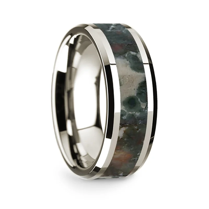 Stunning engagement rings with diamonds-14k White Gold Men's Wedding Band with Coprolite Inlay