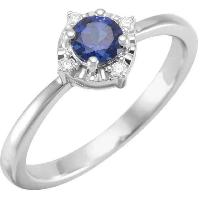 Affordable engagement rings with emerald gemstones-Lab Created Sapphire Ring with Diamonds