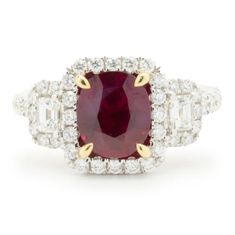 Elegant engagement rings with cushion cut diamonds-18 Karat White Gold Burmese Ruby and Pave Diamond Ring