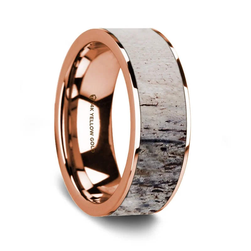 Simple wedding rings for women-Ombre Deer Antler Inlay 14k Rose Gold Men's Wedding Band