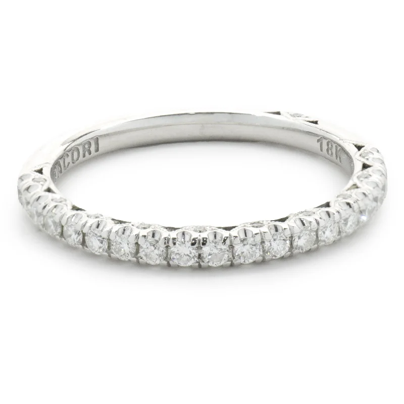 Classic engagement rings with diamond pave-18 Karat White Gold Diamond Band