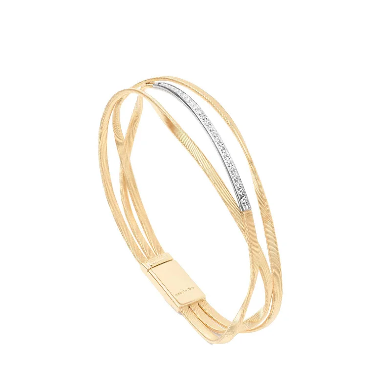 Simple gold bracelets for casual wear-Marco Bicego Marrakech Three-Strand Bangle With Diamond Bar