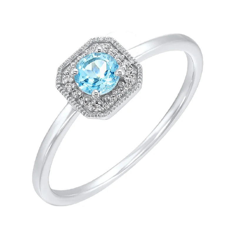 Simple engagement rings for women-Dainty Blue Topaz Diamond Halo Ring in White Gold