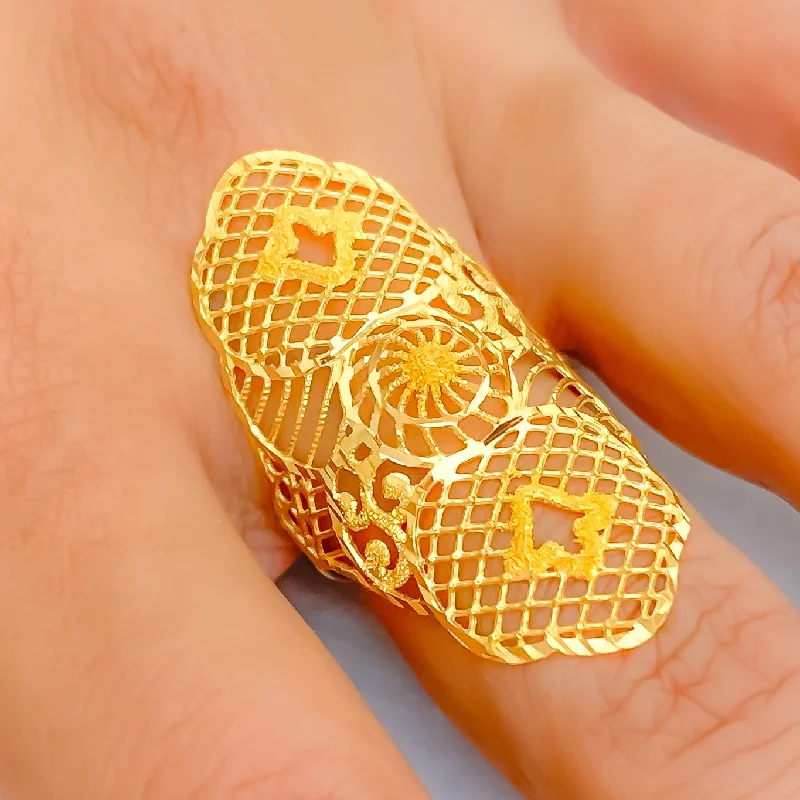 Stackable rings for women-Graceful Netted 21k Gold Vintage Ring