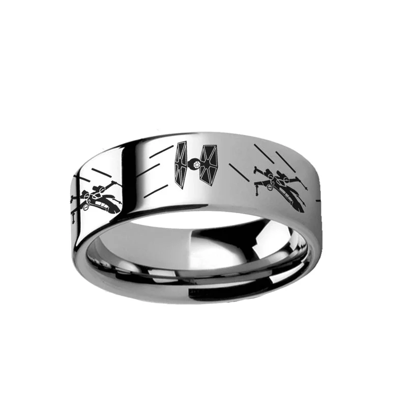 Unique promise rings for women-Star Wars Tie Fighter X Wing Tungsten Men's Wedding Band